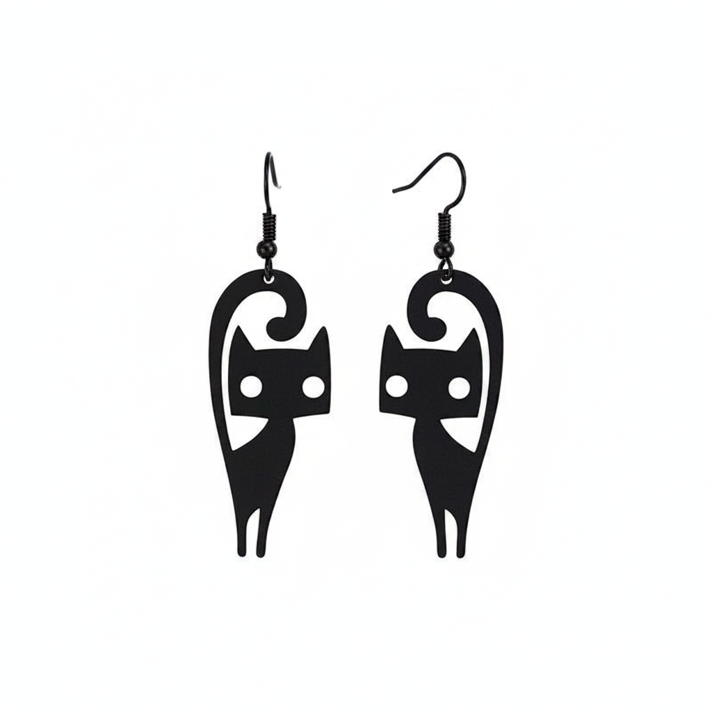 Black Cat Silhouette Drop Earrings