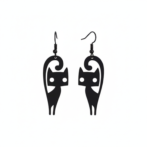 Black Cat Silhouette Drop Earrings