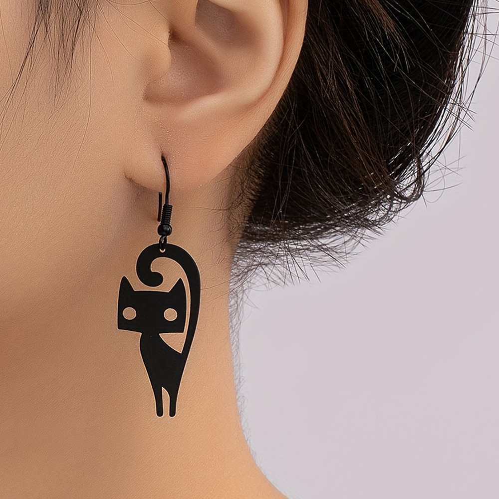 Black Cat Silhouette Drop Earrings