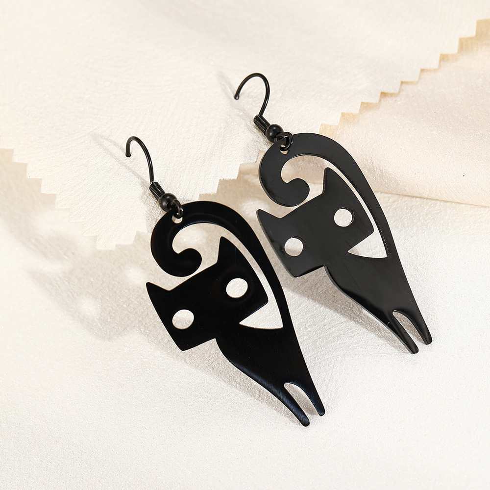 Black Cat Silhouette Drop Earrings