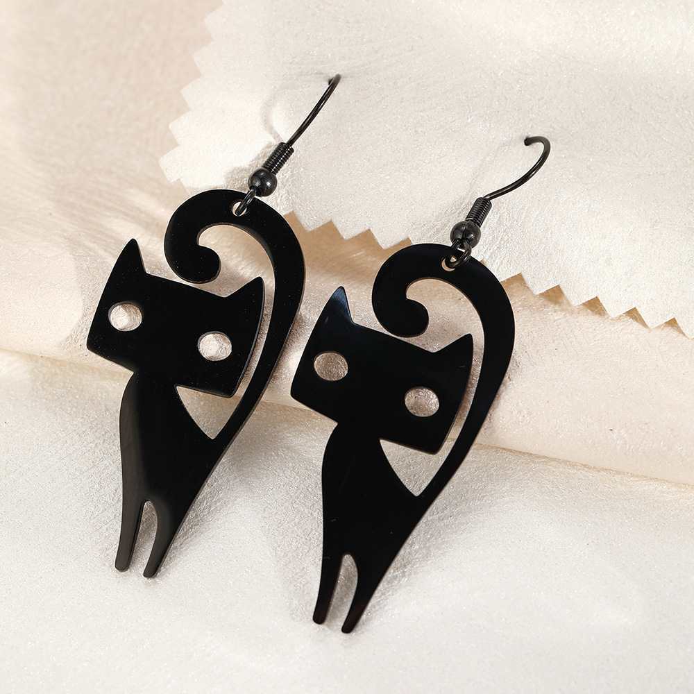 Black Cat Silhouette Drop Earrings