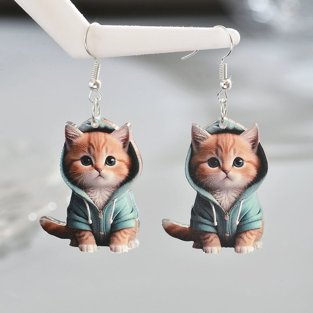 Hoodie Cat Drop Earrings