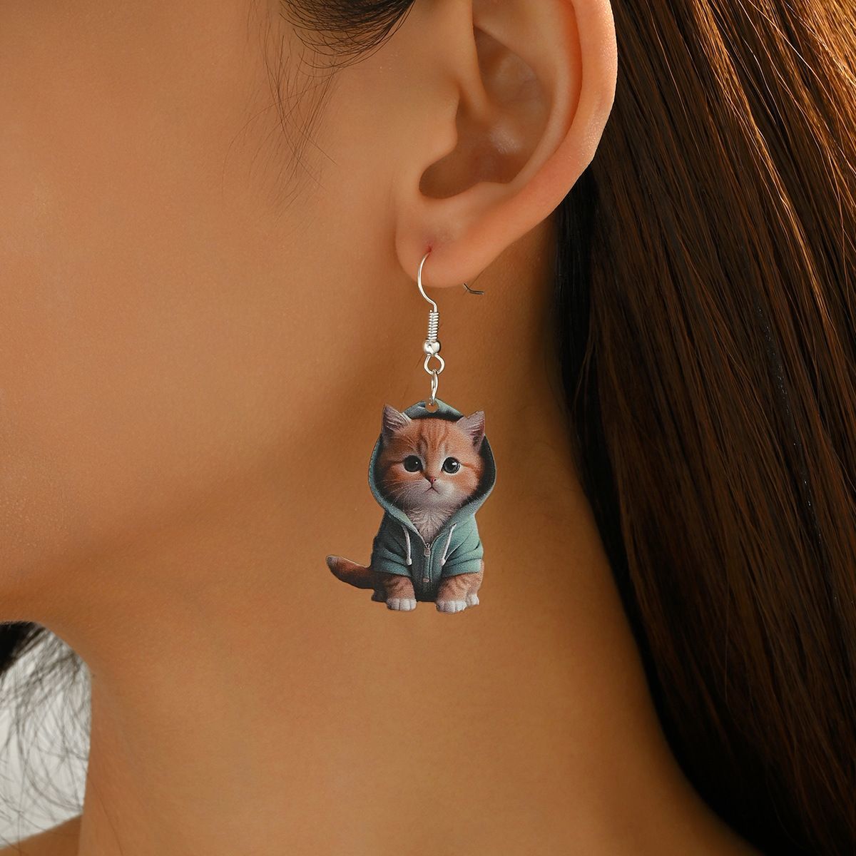 Hoodie Cat Drop Earrings
