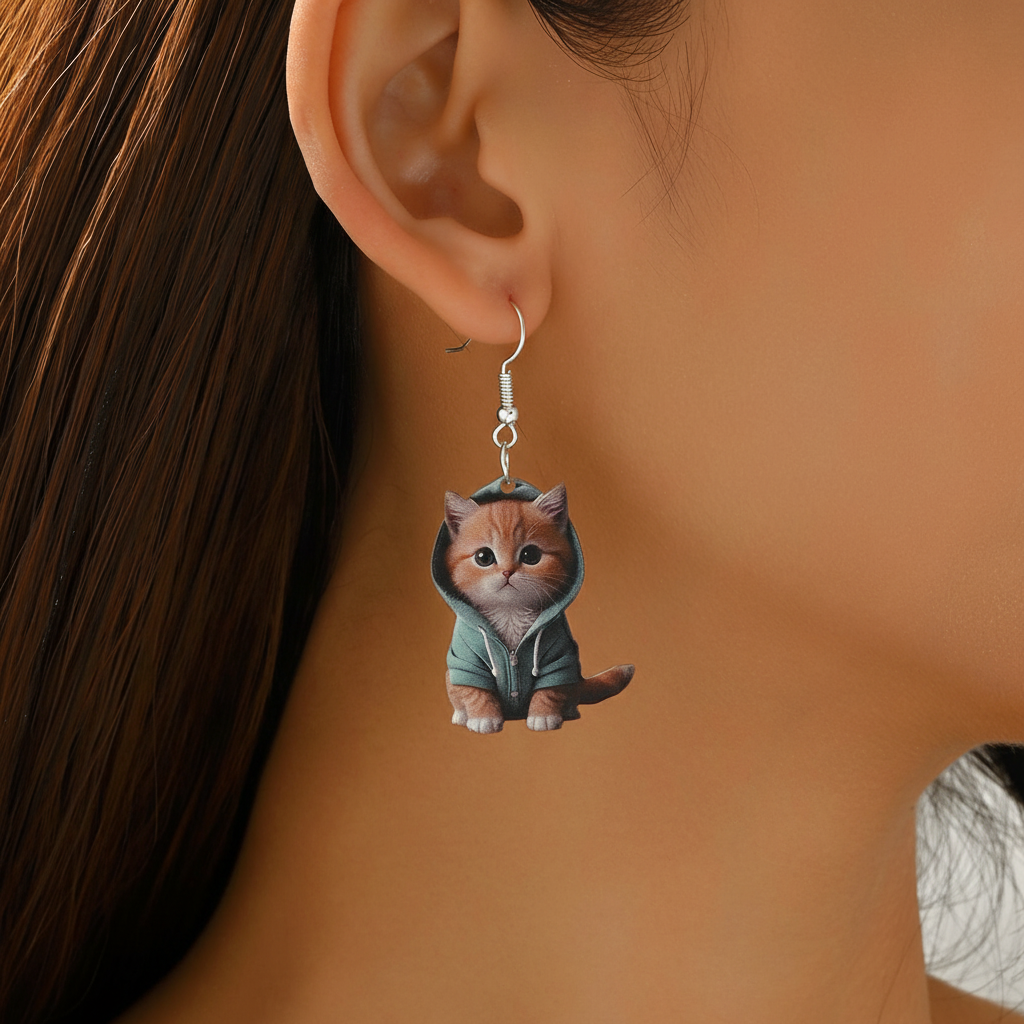 Hoodie Cat Drop Earrings