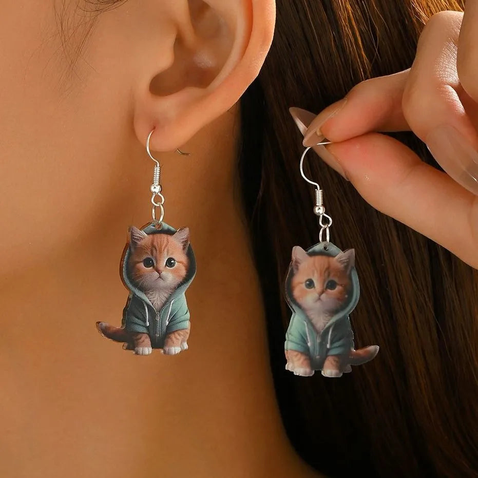 Hoodie Cat Drop Earrings
